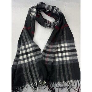 V. Fraas Cashmink Black Gray Plaid Scarf NWT